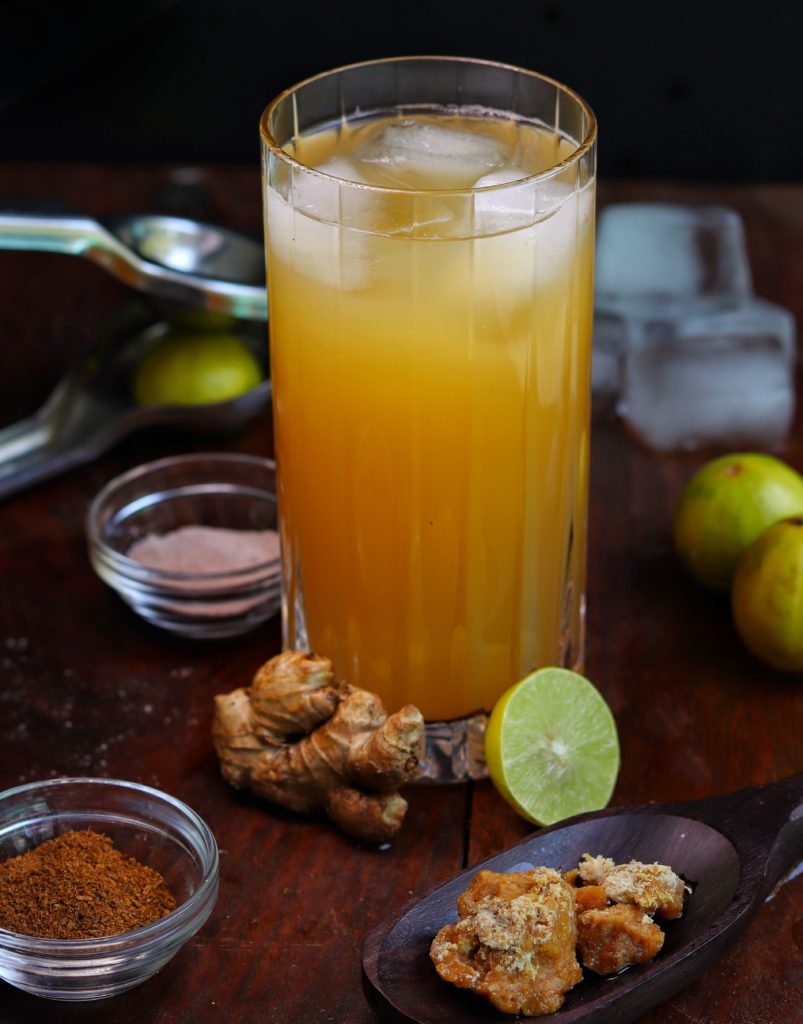 Fresh Lemonade with Ginger and Jaggery or Nimboo Paani with Adrakh